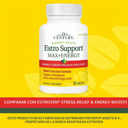 Vista 3 de 21st Century Estro Support Max + Energy Cápsulas vegetarianas, 30 unidades Women's Multi-Function Menopause & Energy Support, Compare VS.