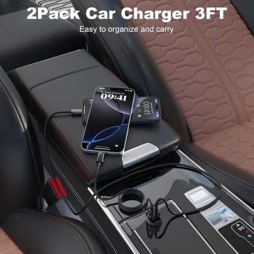 Vista 3 de 2Pack USB A to USB C Cable for iPhone 18/17/16/15 All Series (Black-3 ft) Cargador de coche tipo C 3A carga rápida y transferencia de datos de 480