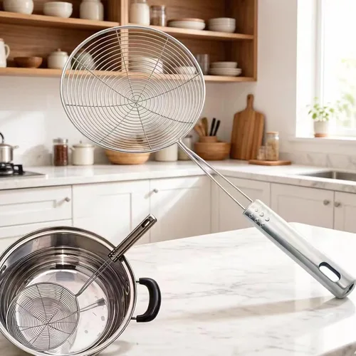 Vista 3 de Markeny 3 cucharas de acero inoxidable con mango para freír alimentos, pasta, 3 tamaños