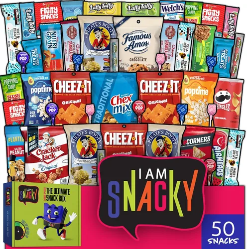 Vista 10 de I AM Snacky - Caja de aperitivos paquete variado de cuidado + tarjeta de felicitación - Caja de aperitivos (40 unidades) Cesta de regalo de dulces