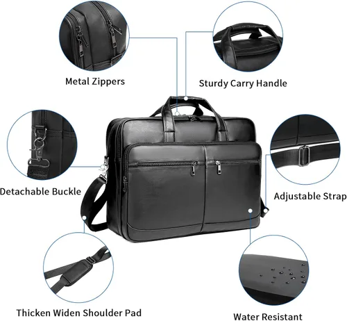 Vista 4 de seyfocnia Bolsa de mensajero de cuero para hombre, 15.6 pulgadas 17.3 pulgadas maletín para computadora portátil, bolso de hombro para computadora
