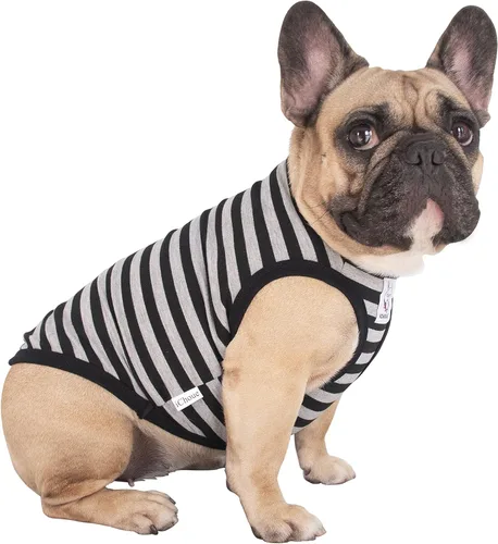 Vista 30 de iChoue - Camisetas de rayas de algodón 100% transpirable para Bulldog francés, chaleco de Halloween para perros medianos, camisetas Frenchie Pug