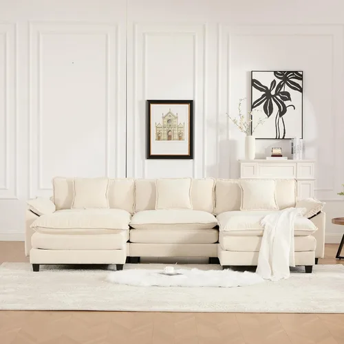 Vista 34 de Sofá seccional modular, sofá seccional en forma de L de 76.7 pulgadas con otomana móvil, cómodo loveseat de chenilla nube con reposabrazos