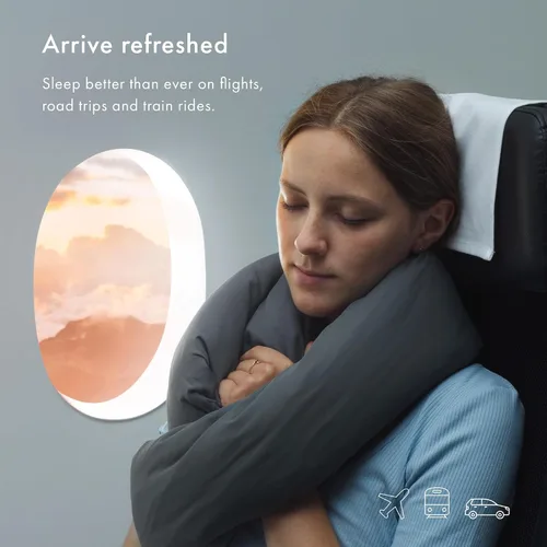 Vista 6 de Huzi Infinity Pillow - Bufanda cervical suave para usar en el hogar y viajes, soporte para dormir (gris)