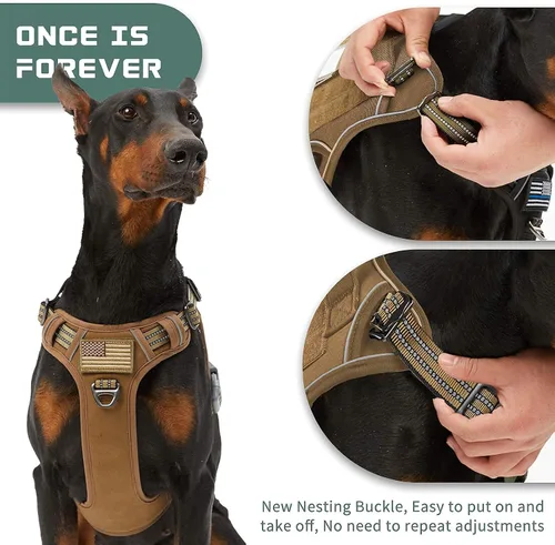 Vista 2 de BUMBIN Arnés para perros grandes sin tirones, arnés táctico para perro, con asa, arnés de chaleco ajustable para perro, correa elástica de 6 pies