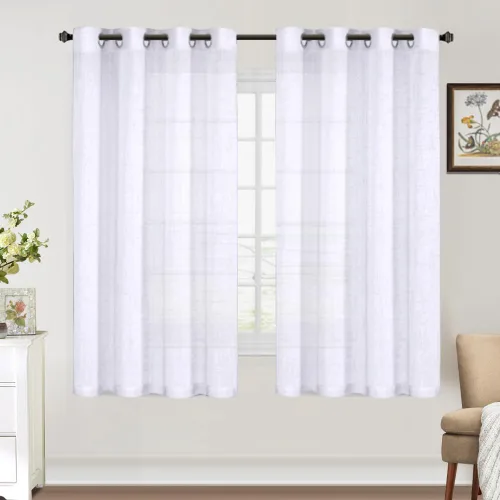 Vista 10 de FantasDecor Cortinas traslúcidas de lino de 63 pulgadas de largo, juego de 2 paneles de cortinas filtrantes de luz, cortinas de privacidad