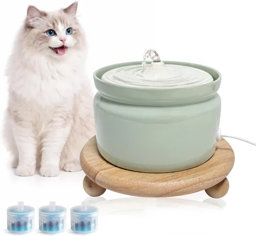 Vista 8 de Fuente de agua de cerámica para gatos, cuenco de agua súper silencioso para mascotas, 2 filtros, apto para lavavajillas (paquete de 3)