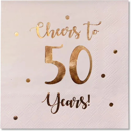 Vista 11 de Servilletas de cóctel de Cheers to 50 años, decoraciones de feliz cumpleaños número 50 para hombres y mujeres, decoraciones de aniversario de boda