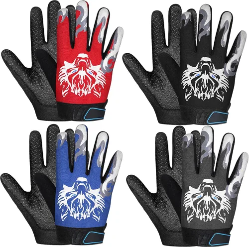 Vista 8 de 4 pares de guantes de ciclismo para niños y niñas y jóvenes guantes de bicicleta de montaña guantes deportivos cálidos para niños guantes de pesca