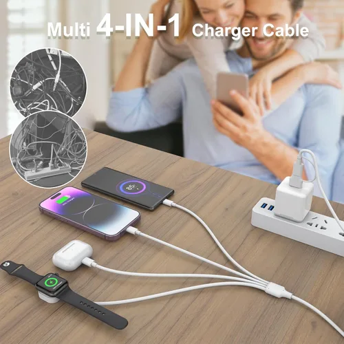 Vista 3 de Cable de carga universal 6 en 1 de viaje, cargador USB A/tipo C iWatch+Lightning*2+adaptador de cable tipo C Combo para Smart Watch Series