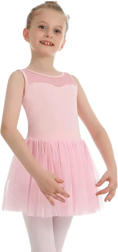 Vista 4 de Phineein Leotardos de ballet de manga corta para niñas, leotardos de baile con espalda hueca con falda