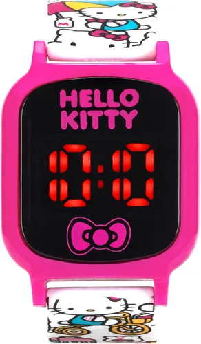 Vista 2 de Accutime Hello Kitty Reloj digital de cuarzo para niños, multicolor, con correa blanca de Hello Kitty y sus amigos (modelo HK4161AZ), Varios