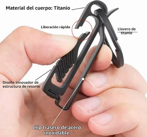 Vista 3 de TISUR Clip de llavero para cinturón de servicio, organizador de llavero de coche de titanio Negro