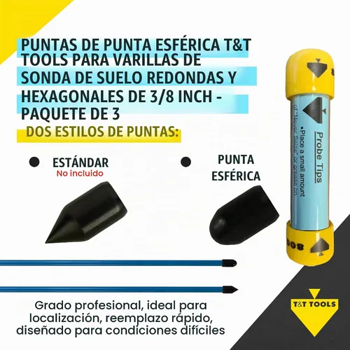 Vista 3 de T&T Tools Puntas de repuesto estándar – Varillas de sonda de suelo de 3/8