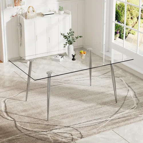 Vista 12 de Baysitone Mesa de comedor de cristal para 4 personas con tapa de vidrio rectangular transparente de 51 pulgadas, muebles de cocina de vidrio Negro
