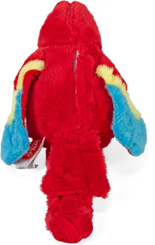 Vista 4 de Wild Republic Perching loro, guacamayo escarlata, pulsera a presión, registros y repeticiones, 9 pulgadas, regalo para niños, juguete de peluche