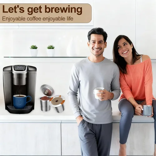 Vista 2 de Cápsulas de café reutilizables K Cups para cafetera Keurig 1.0 y 2.0, filtro de café de acero inoxidable (paquete de 4)