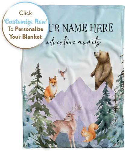 Vista 4 de Manta personalizada con diseño de aventura que espera la naturaleza, para niños o adultos con bonito nombre personalizado, suave y afelpado