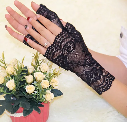 Vista 6 de Papoopy Guantes de encaje blanco para mujer, para bodas, fiestas de té, cosplay, disfraces