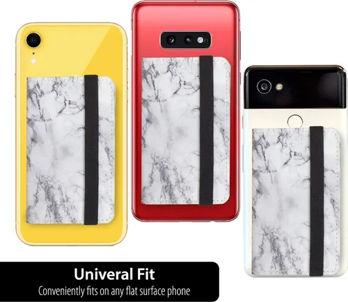 Vista 4 de Tarjetero para teléfono celular, bolsillo para iPhone, Android y todos los teléfonos inteligentes con correa (cinturón de mármol blanco)