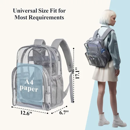 Vista 3 de PACKISM Mochila transparente resistente, para estudiantes, escuela