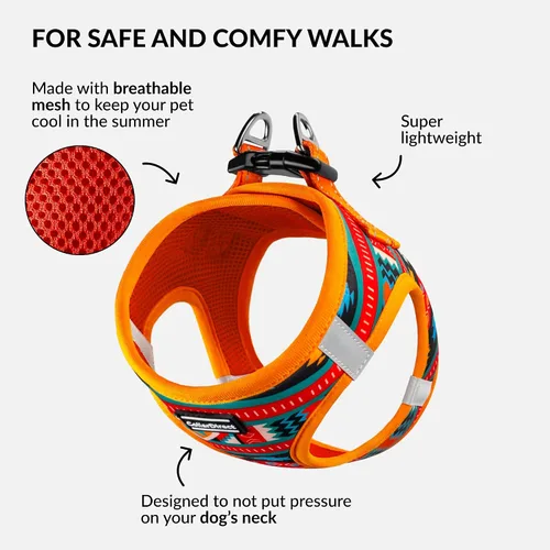 Vista 2 de CollarDirect Arnés reflectante para perro, malla de aire para cualquier clima, para perros pequeños y medianos, fácil de poner y quitar, 3 patrones