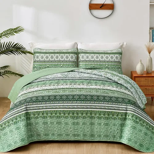 Vista 17 de WONGS BEDDING Juego de edredón bohemio tamaño individual, juego de ropa de cama azul bohemio individual, colcha de microfibra ligera con funda