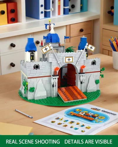 Vista 2 de Juego de bloques de construcción del castillo medieval de caballero - Viene con 12 figuras de caballeros, compatible con juguetes Lego Medieval Town