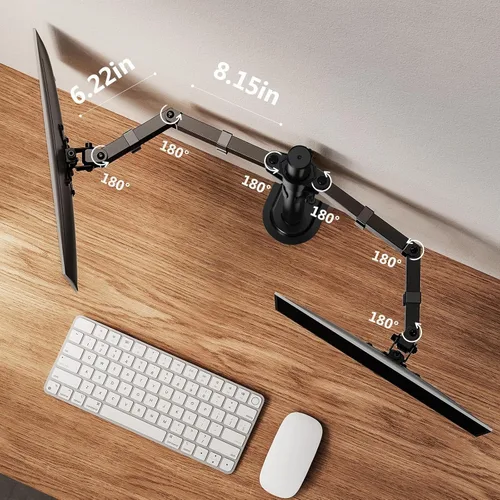 Vista 6 de ErGear - Soporte para dos monitores, resistente y ajustable, montaje de escritorio para monitores de hasta 32 pulgadas, altura totalmente ajustable