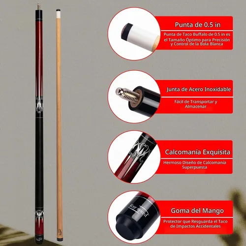 Vista 3 de 58" Pool Cue Low Deflection Billiard Cue 12.5mm Tip FPB-Rojo