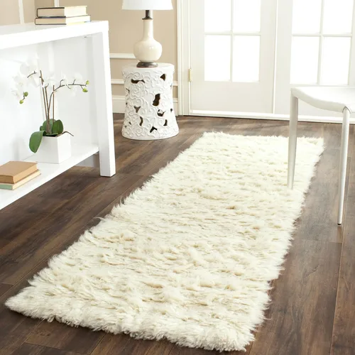 Vista 12 de Elegantes alfombras griegas flokati. Pelo suave y esponjoso de 3 pulgadas. 100% lana natural. Alfombra moderna de color blanco roto lanudo