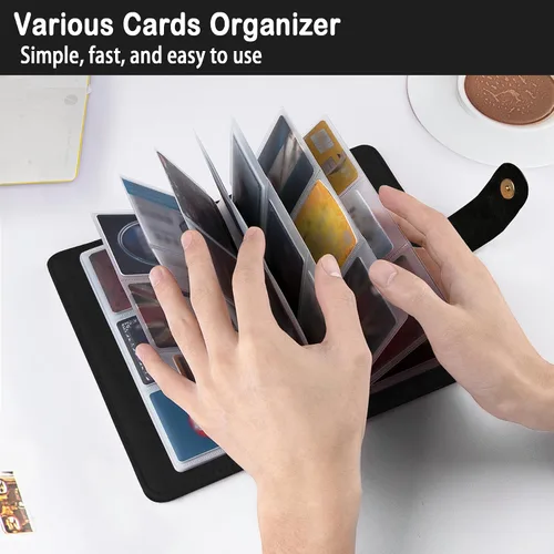 Vista 5 de Organizador de tarjetas de visita para mujeres y hombres, unisex, de piel sintética, portátil, para tarjetas, organizador de tarjetas de crédito