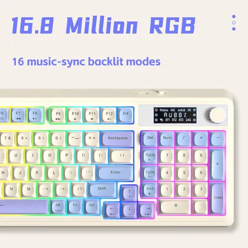 Vista 6 de AULA Teclado para juegos S99 Pro, bonito teclado cremoso con pantalla inteligente con teclado numérico, teclados de computadora Bluetooth