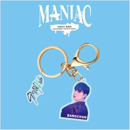 Vista 3 de HAIHUANG Stray Kids - Nuevo álbum MANIAC 8 postales 1 llavero acrílico dorado MANIAC Kpop Merch Set de regalo para colección de fans D208 BangChan
