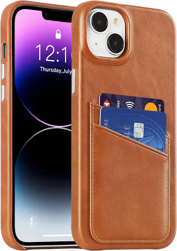 Vista 20 de LUCKYCOIN Funda de piel 100% auténtica tipo cartera para iPhone 13, diseño delgado con tarjetero y funda protectora a prueba de golpes, forro