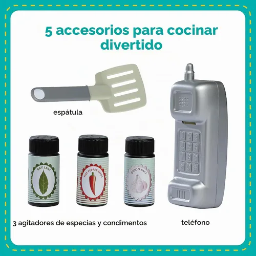 Vista 5 de Teamson Kids Little Chef Florence - Cocina interactiva clásica de madera con accesorios y espacio de almacenamiento para una fácil limpieza, grano