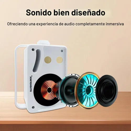 Vista 3 de STUDIOFINIX Altavoces Bluetooth al Aire Libre de 3.5 Pulgadas Impermeables con Cable, Altavoces de Pared de 3 Vías de 200W de Calidad Premium, Ideal