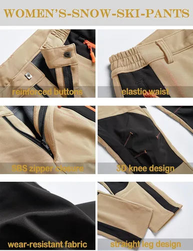 Vista 7 de Pantalones de esquí de nieve para mujer, con forro polar, impermeables, aislados, cálidos, softshell, pantalones cargo para senderismo