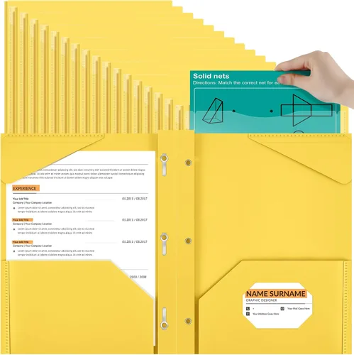 Vista 17 de Henoyso 48 carpetas de plástico con bolsillo frontal transparente y 3 puntas, carpetas de plástico resistente con ranura para tarjetas, carpetas