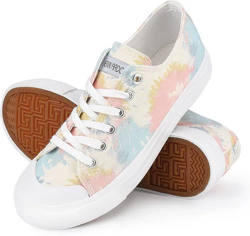 Vista 3 de JENN ARDOR Zapatillas de lona clásicas de corte bajo con cordones para mujer zapatos casuales de moda cómodos zapatos planos para caminar