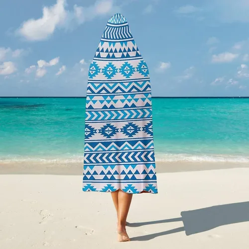 Vista 4 de Manta con capucha, manta tribal con patrón azteca tribal americano, geométrica cultural, suave, cálida y acogedora, 40 x 50 pulgadas, apta