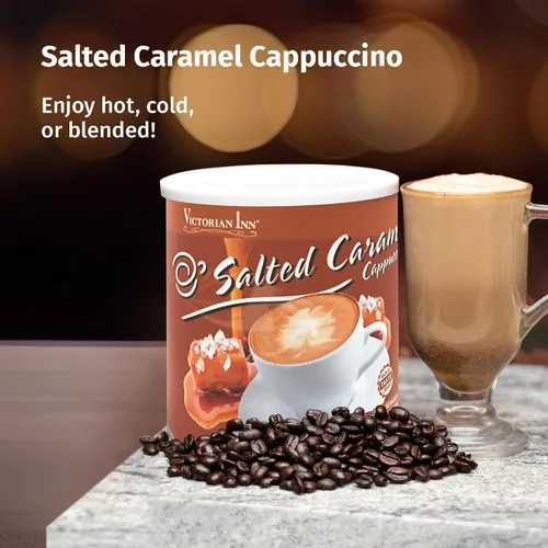Vista 5 de Victorian Inn Instant Cappuccino – Sabor a caramelo salado – Mezcla de café cremosa y deliciosa – Gran caliente, frío o mezclado – Sabor cremoso – 2