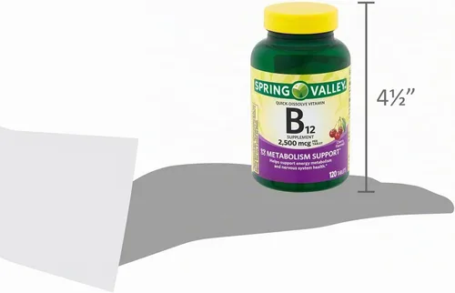Vista 5 de Spring Valley Vitamina B12 Tabletas de disolución rápida Suplemento dietético Vitamina B12 2500 mcg Vitaminas B Complejo de vitamina B12