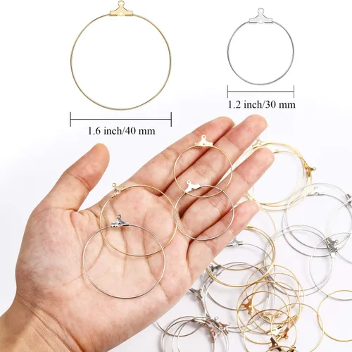 Vista 2 de 40 Pieces Earring Hoops for Jewelry Making Round Beading Hoop Earring for Earring Finding Making Supplies