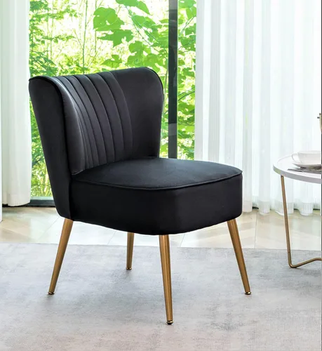 Vista 2 de Container Furniture Direct Silla moderna de terciopelo para sala de estar, dormitorio o entrada, diseño elegante y cómodo sin brazos con patas