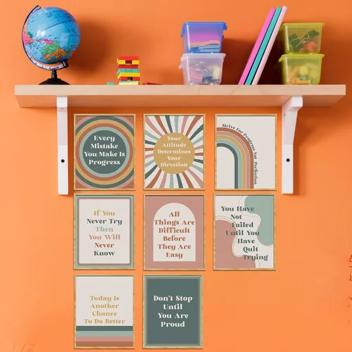 Vista 4 de HerZii Prints Juego de pósteres motivacionales de decoración bohemia para el aula, arte de pared inspirador y de afirmación para aula, oficina