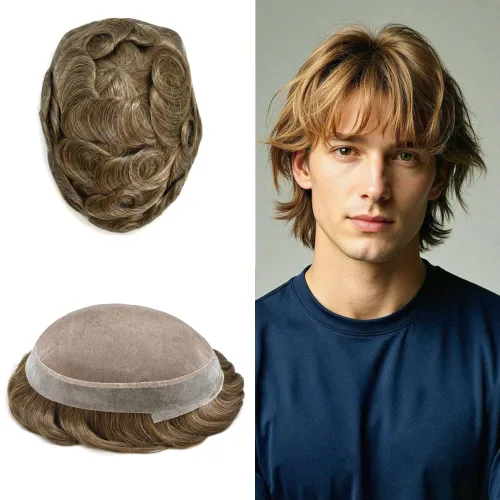 Vista 50 de Toupee para hombres Piezas de pelo fino mono para hombre Toupee sistema de reemplazo de pelo para hombres línea capilar natural para hombre postizo