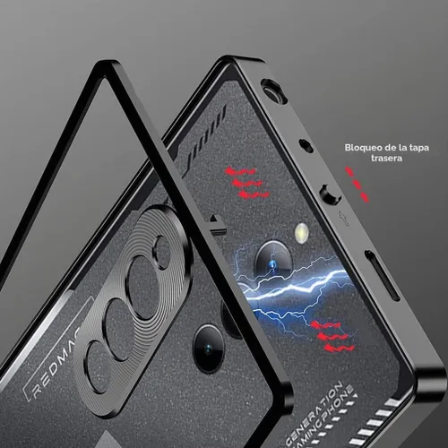 Vista 6 de QUIETIP Funda compatible con Red Magic 8 Pro / 8S Pro con protector de pantalla, marco de metal + cubierta trasera de vidrio templado transparente