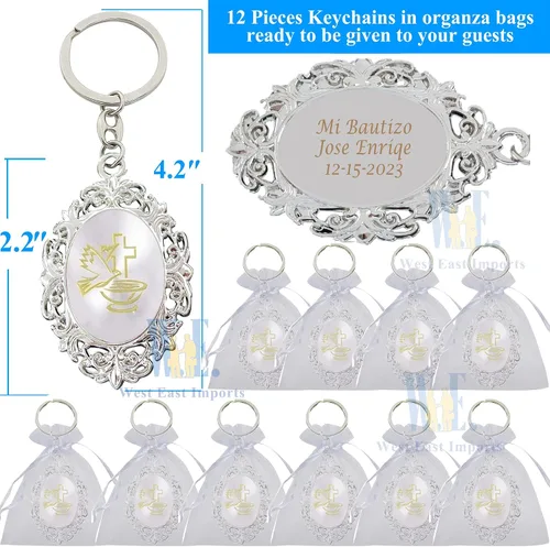 Vista 3 de Llavero de bautismo personalizado (12 piezas) – Llavero de metal grabado para bautizo/bautizo/primera comunión, regalo personalizado para invitados
