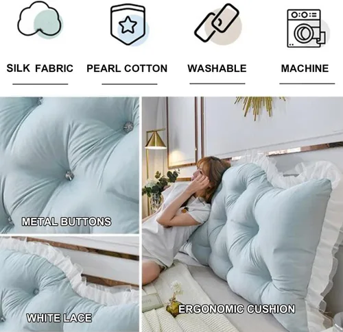 Vista 2 de Almohada de cuña para cabecera de dormitorio, almohada de lectura en casa, soporte de espalda para sentarse en la cama, cojín lumbar de gran